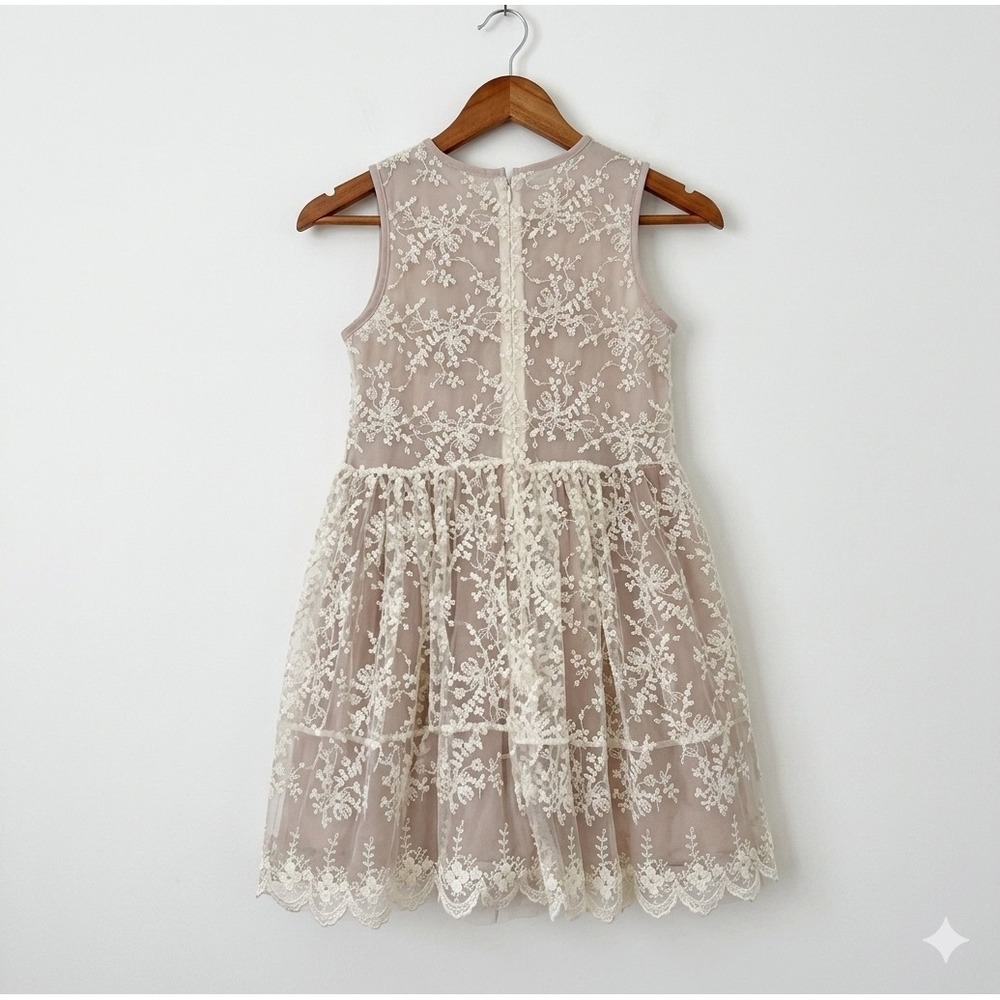 Blush Floral Lace Dress Girls Size L Pink Good Tulle Tiered Princess Cottage - Picture 2 of 6